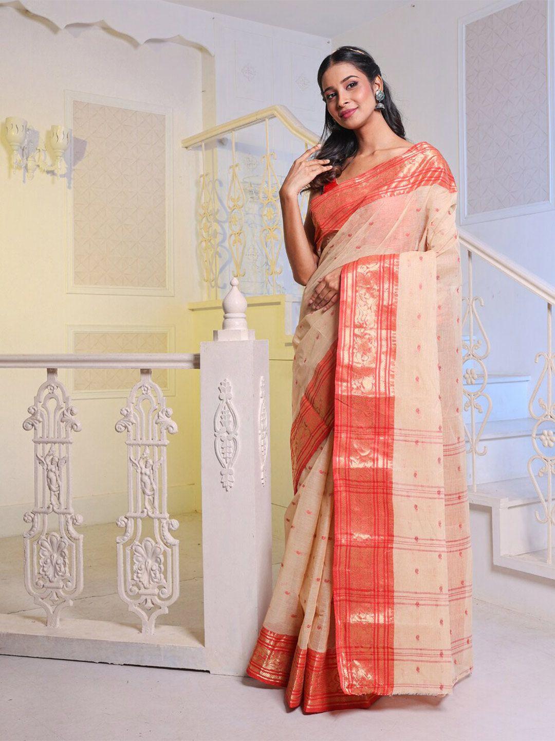 charukriti woven design zari pure cotton taant saree