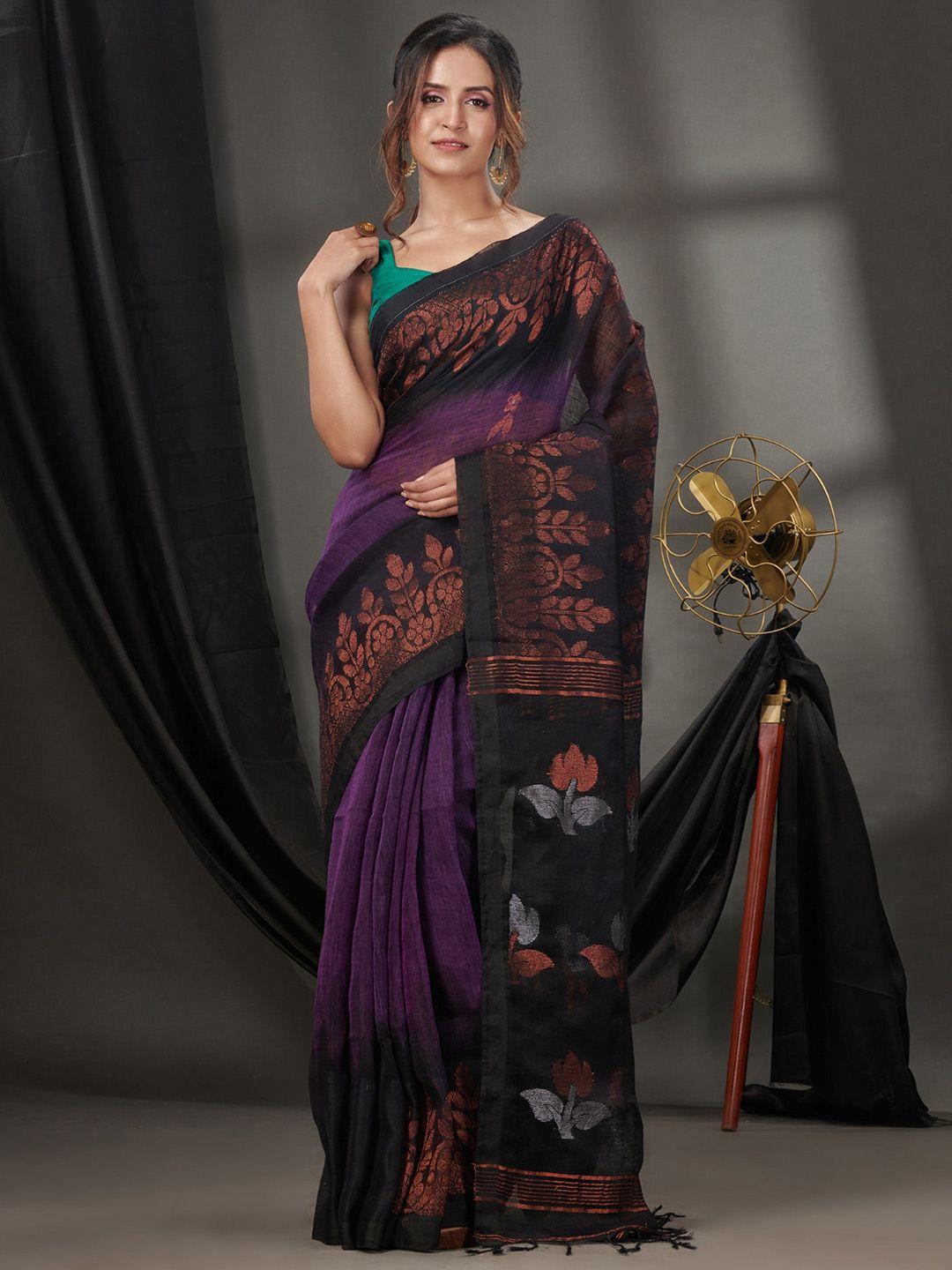 charukriti woven design zari pure linen ikat saree