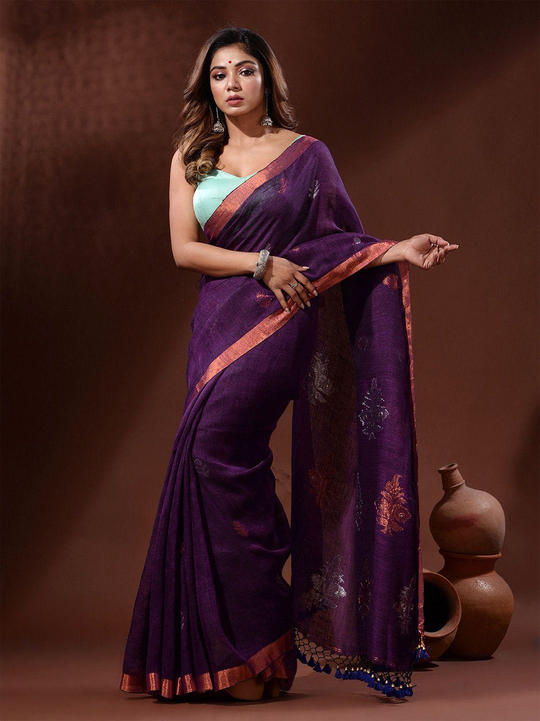 charukriti woven design zari pure linen saree