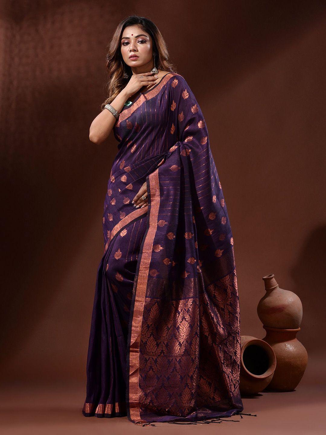 charukriti woven design zari pure linen saree