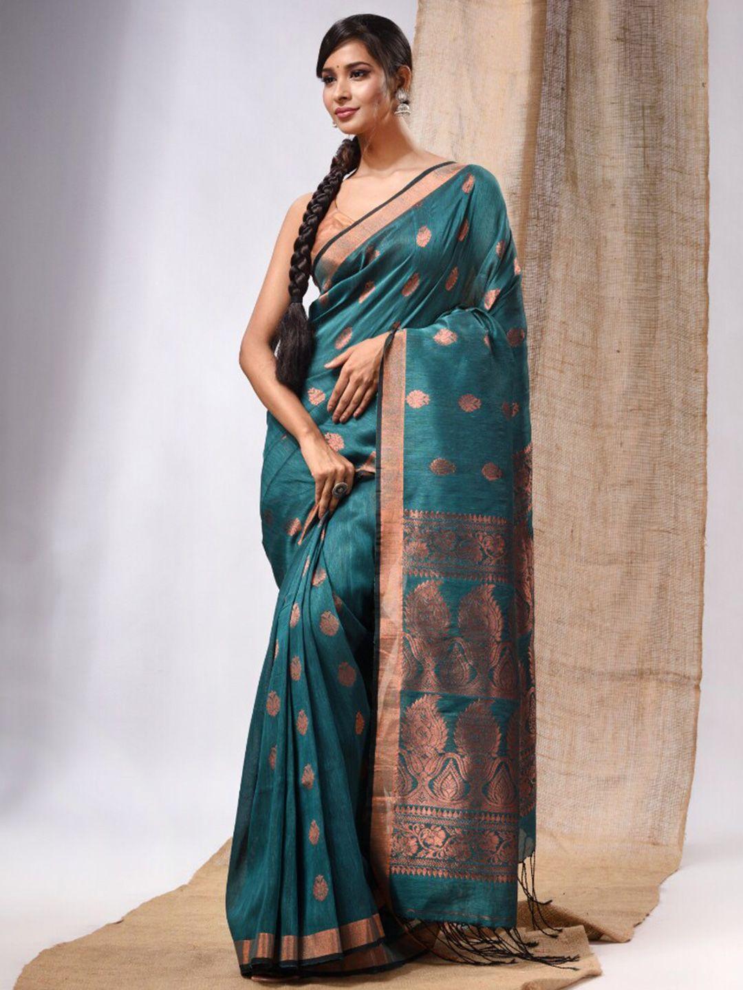 charukriti woven design zari pure linen saree