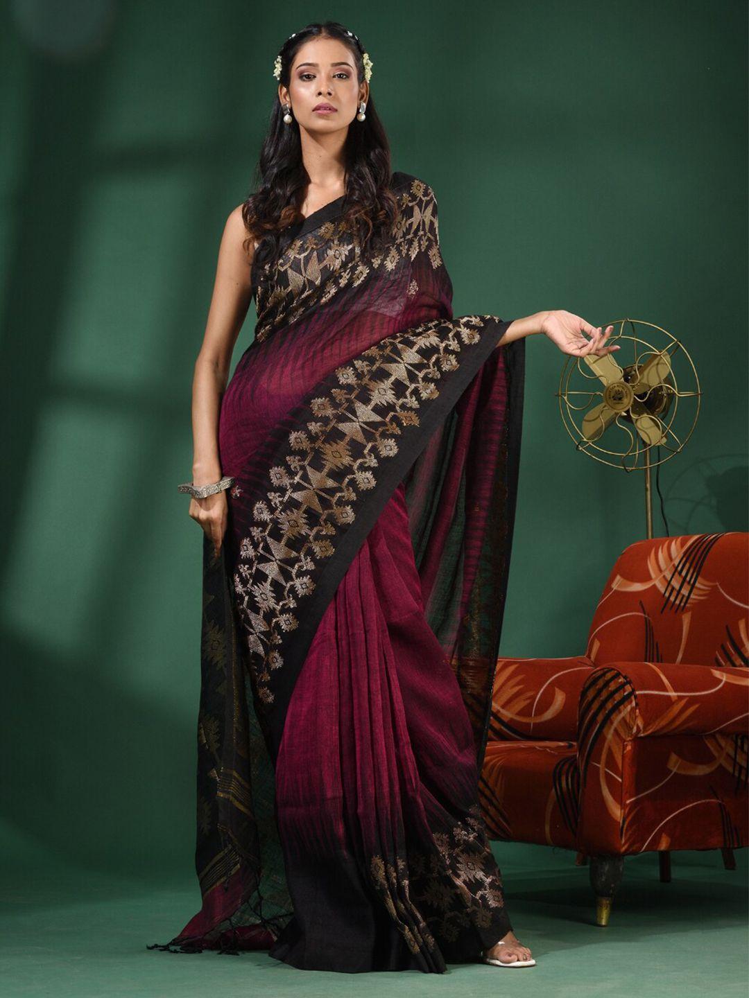 charukriti woven design zari pure linen saree