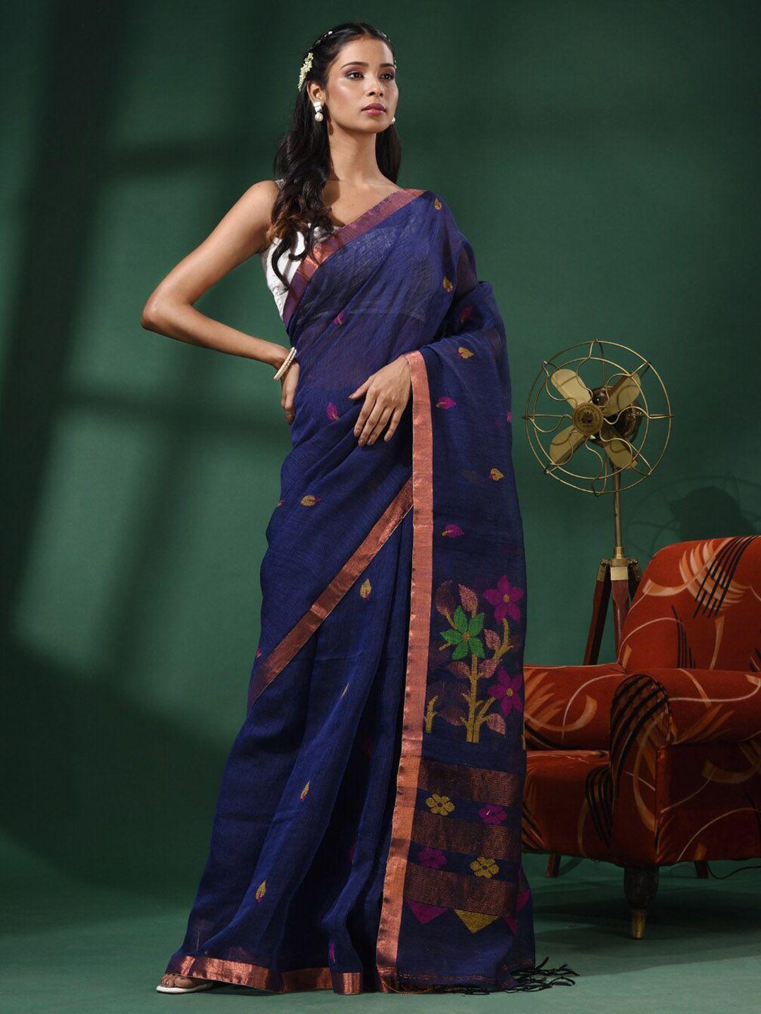 charukriti woven design zari pure linen saree