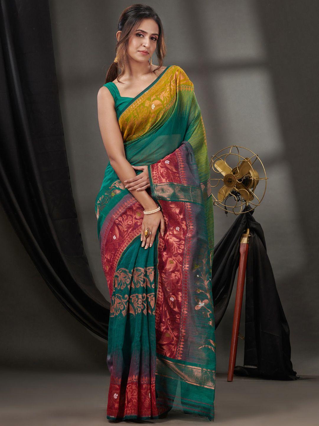 charukriti woven design zari silk cotton jamdani saree