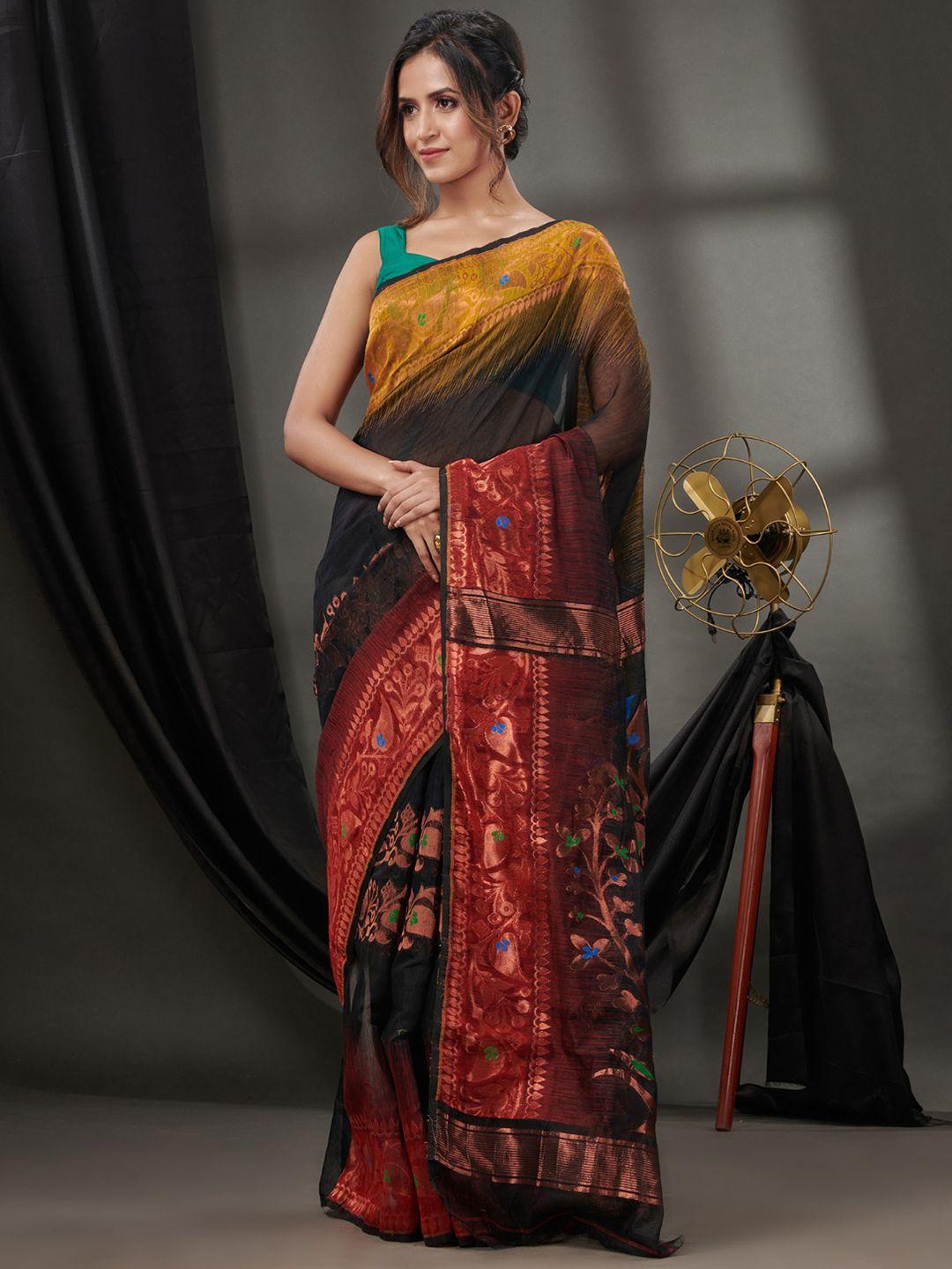 charukriti woven design zari silk cotton jamdani saree