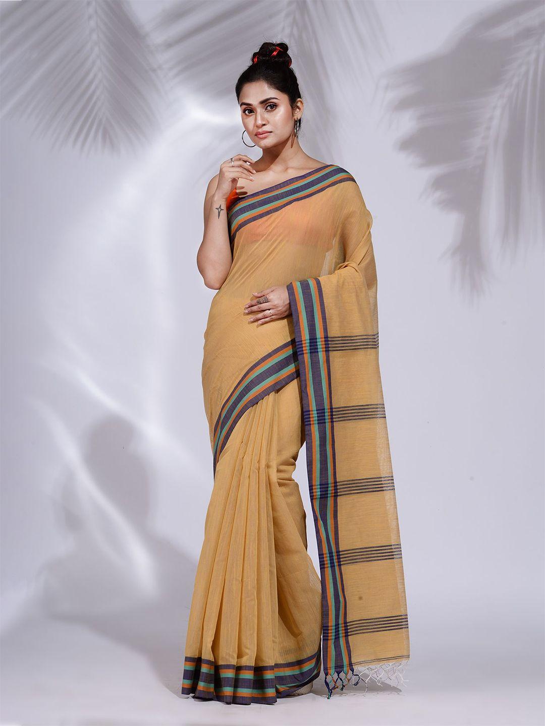 charukriti yellow & blue woven design pure cotton saree