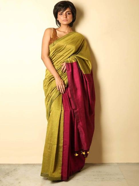 charukriti yellow cotton saree with unstitched blouse