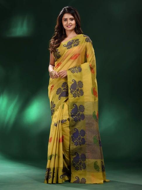 charukriti yellow floral saree with blouse