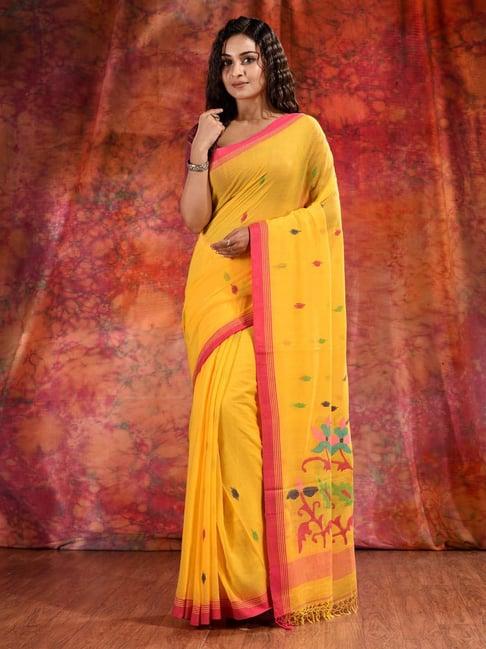 charukriti yellow floral saree with blouse