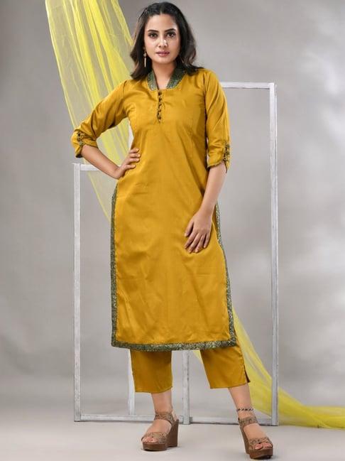 charukriti yellow regular fit kurta pant set