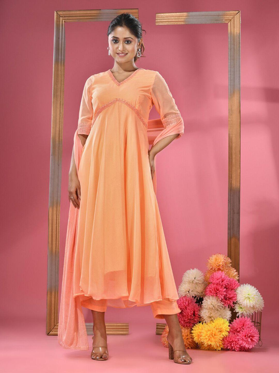 charukriti yoke design empire thread work kurta with trousers & dupatta