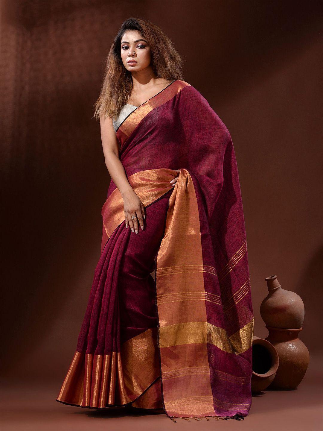 charukriti zari pure linen saree