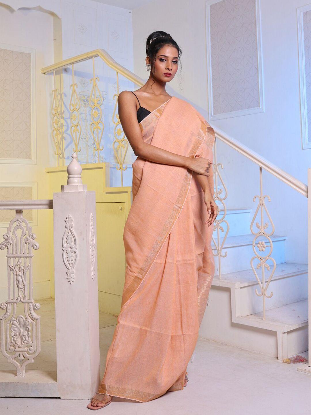 charukriti zari pure linen saree