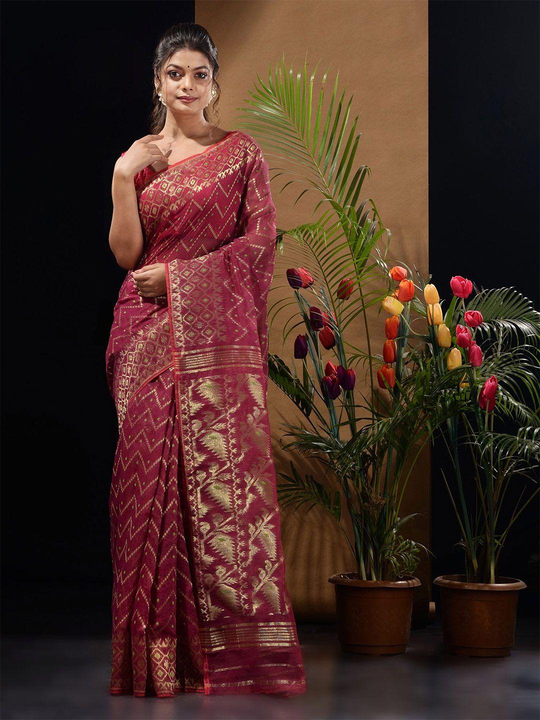 charukriti zari silk cotton jamdani saree