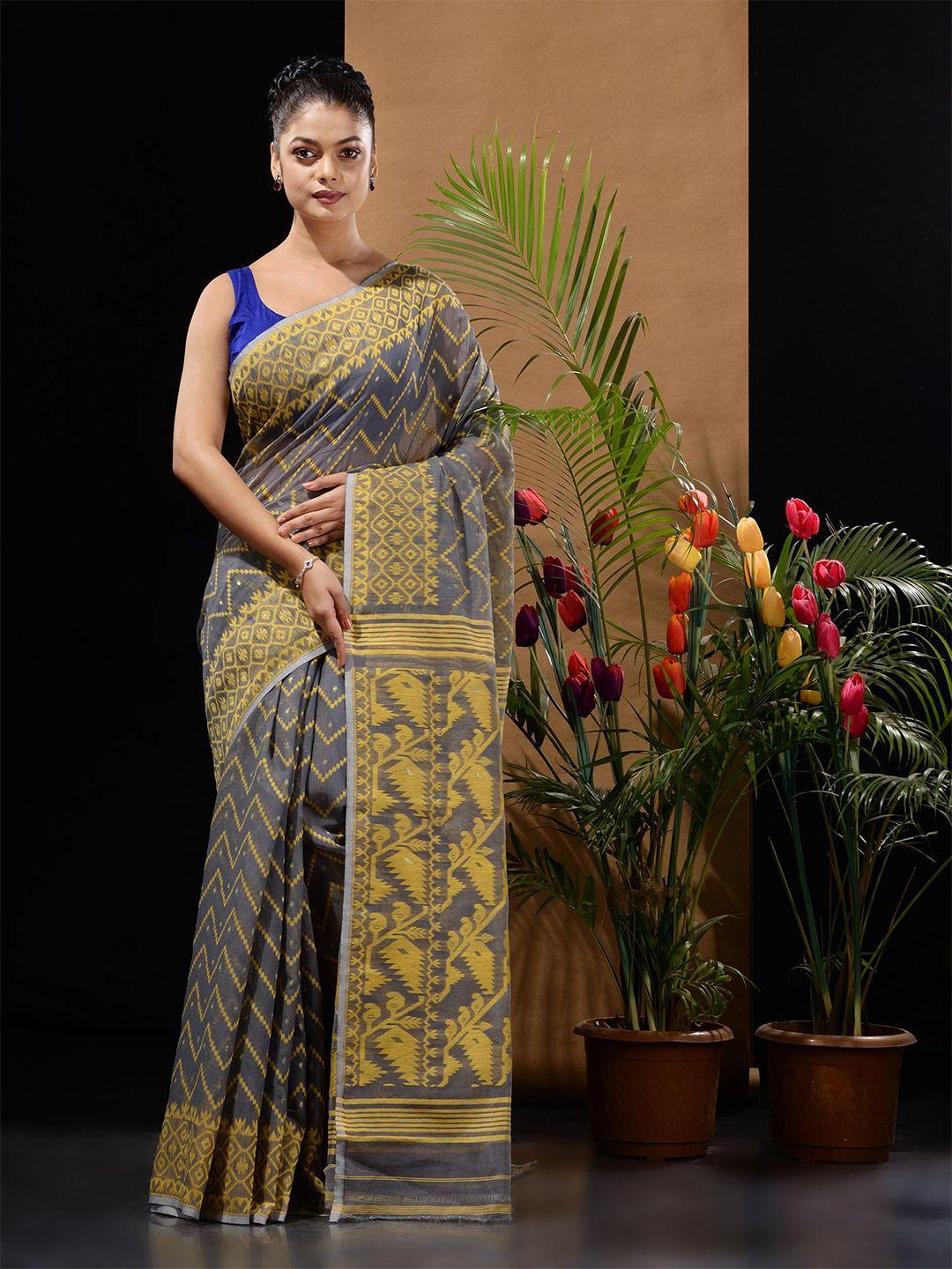 charukritiethnic motifs silk cotton jamdani saree