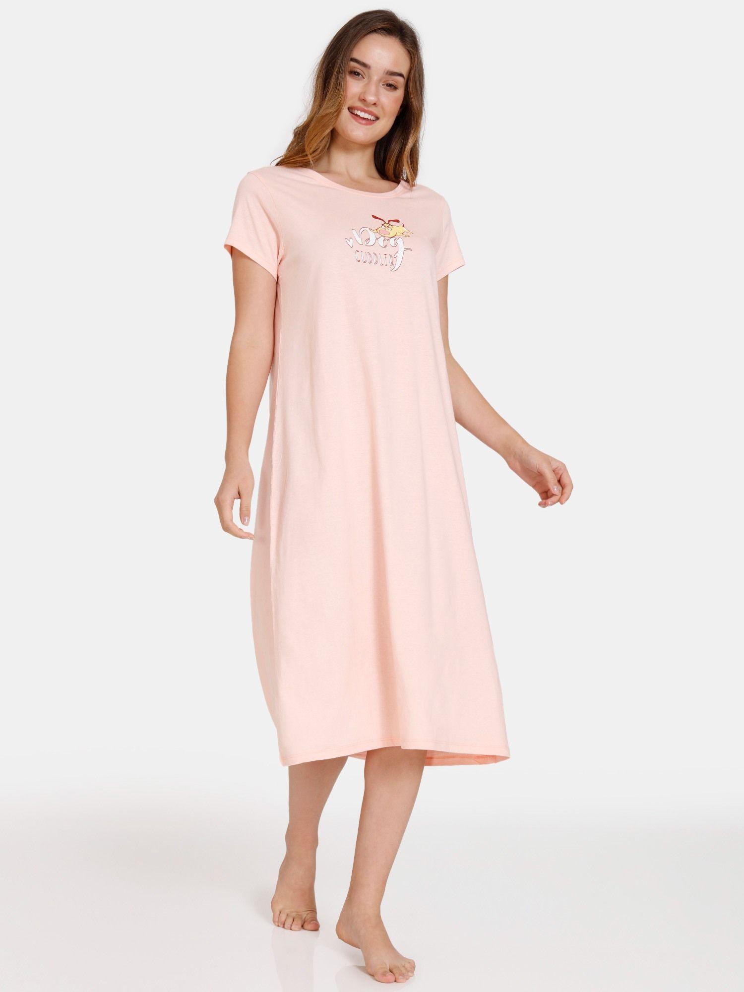 chasing tails knit cotton mid length nightdress - seashell pink