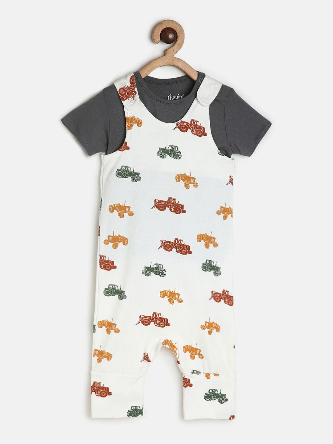 chayim infants conversational printed straight-leg fit dungaree with t-shirt
