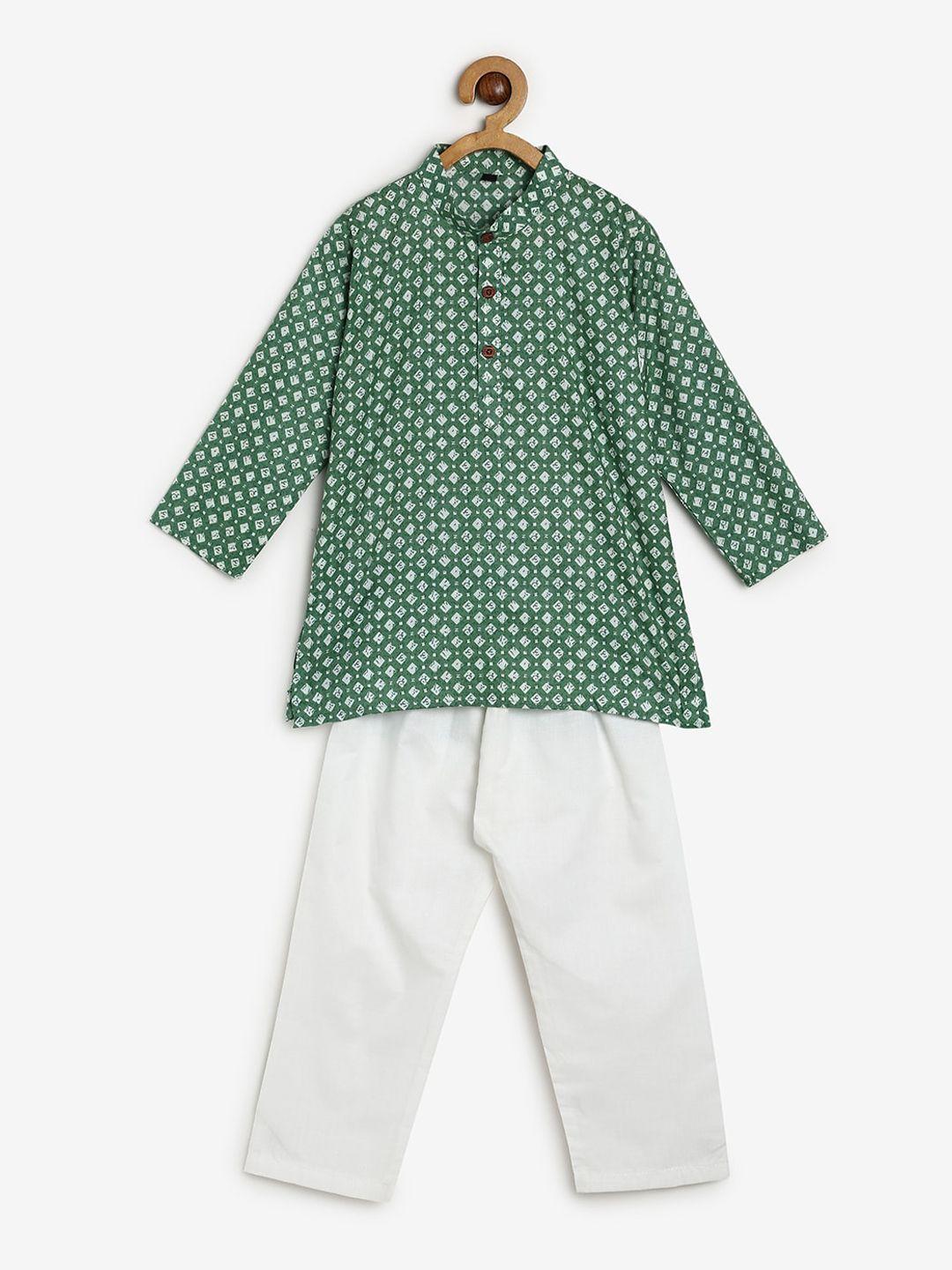 chayim kids geometric printed mandarin collar kurta with pyjamas