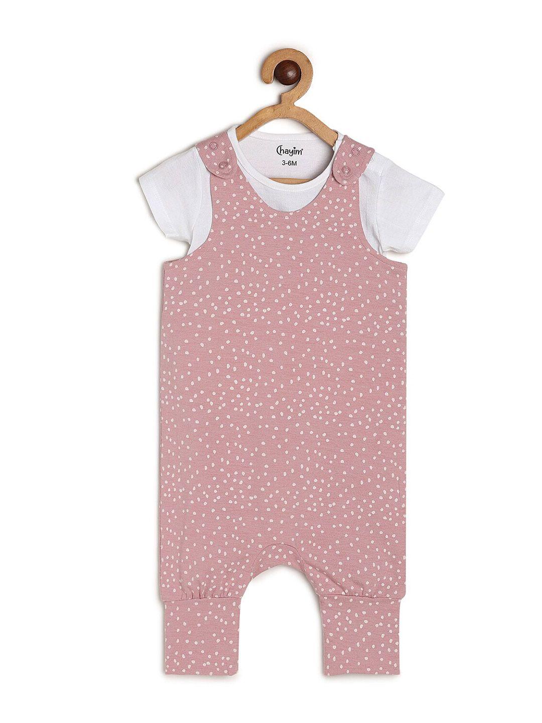 chayim polka dot printed cotton rompers with t-shirt