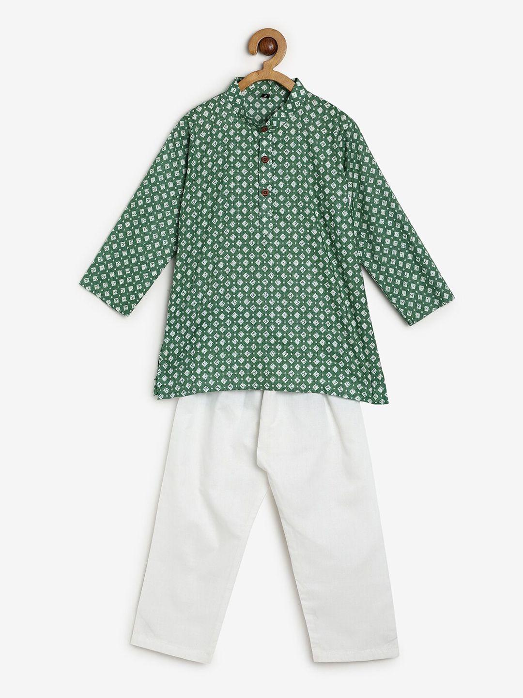 chayim unisex kids sea green printed regular kurti with pyjamas