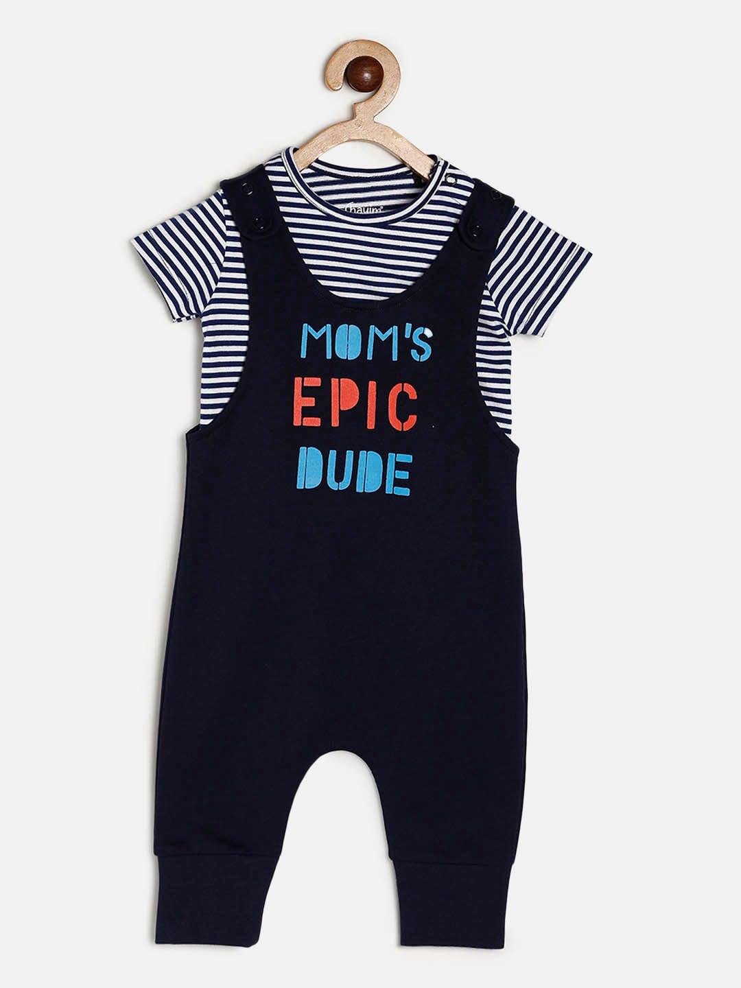 chayim kids printed dungaree with striped t-shirt