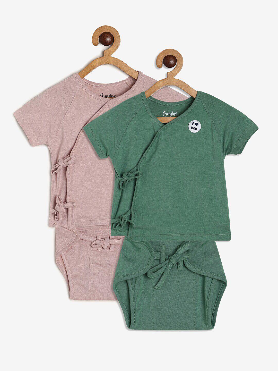 chayim unisex kids green & nude-coloured top