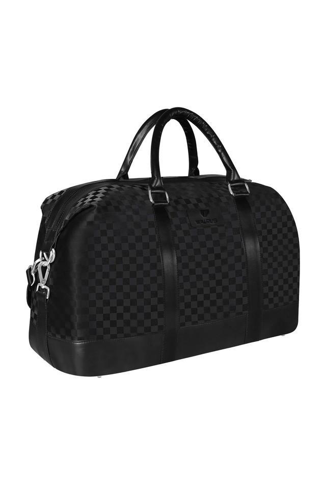 check faux leather zipper closure unisex duffle bag