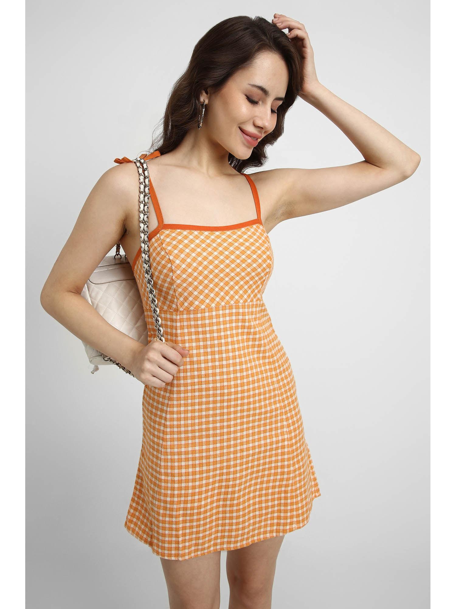 check orange mini dress