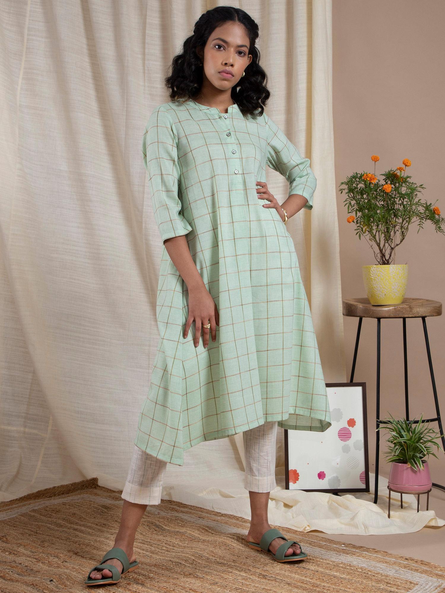 check patterned cotton dress - green