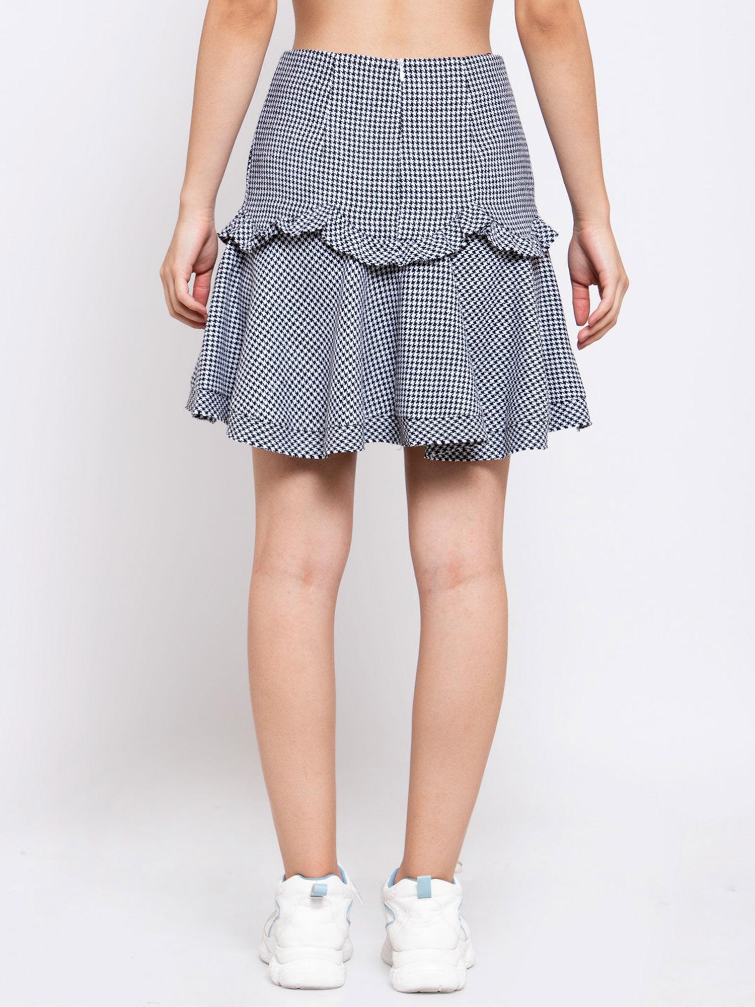 check print flared mini skirt