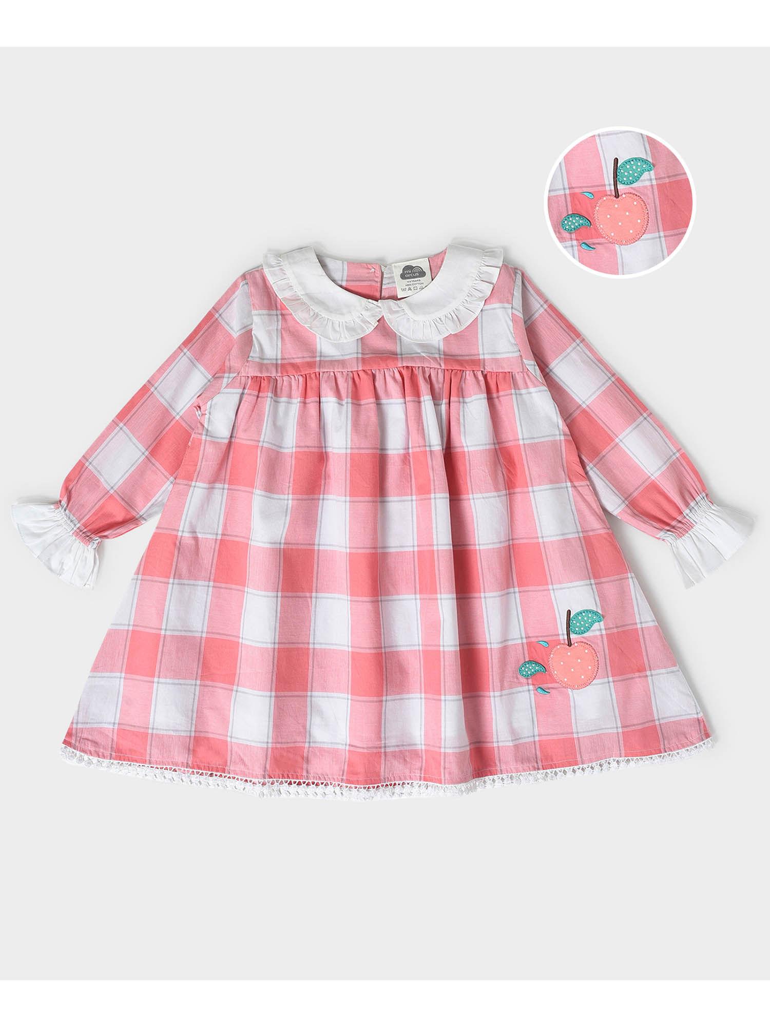 check print full sleeve with peter pan collar dress for girls