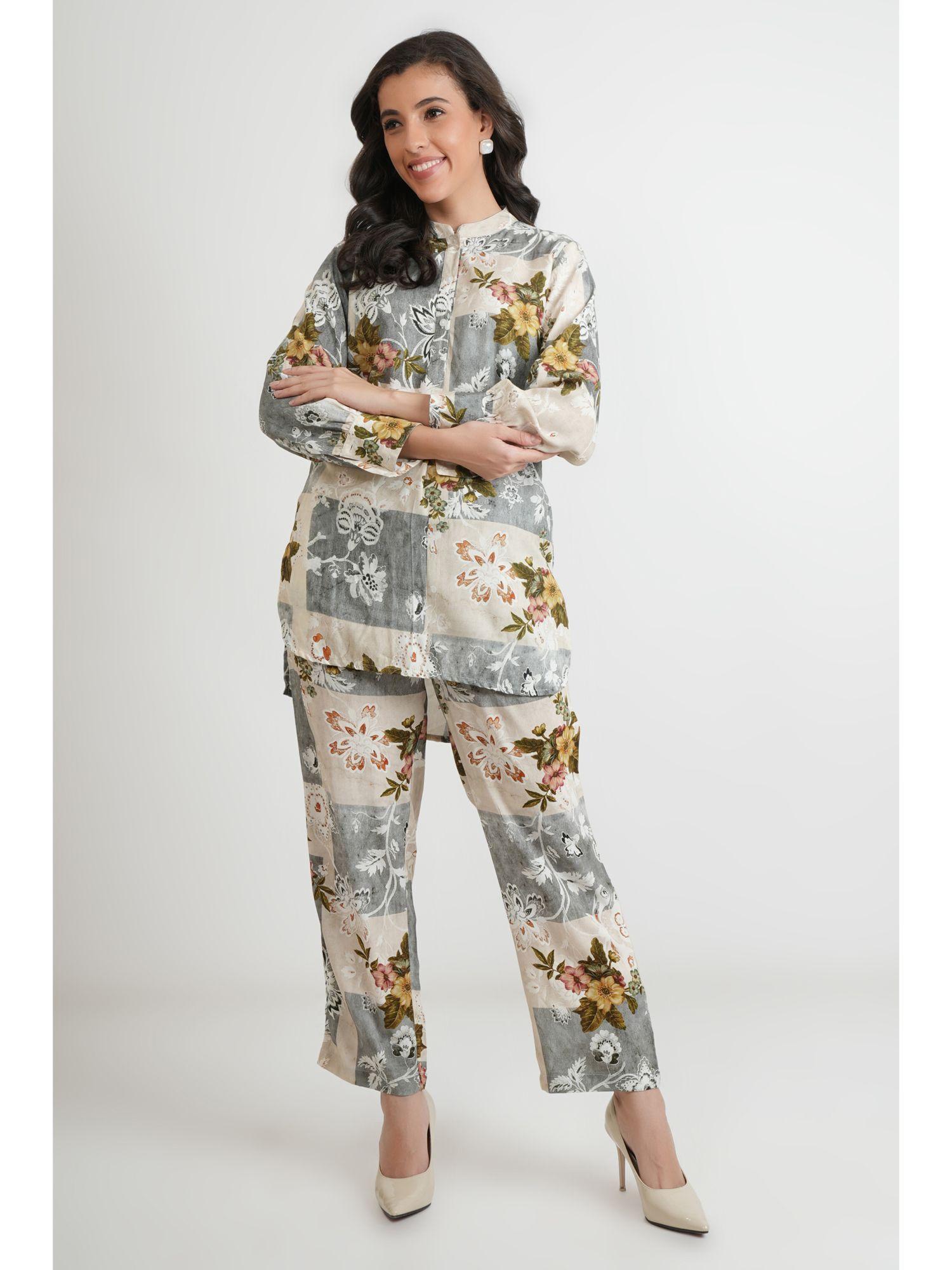 check printed grey floral co-ord (set of 2)