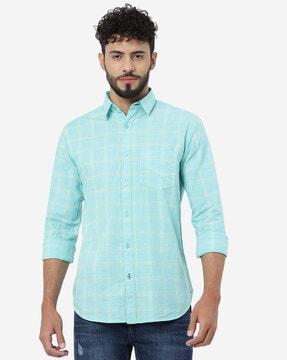 checkd slim fit shirt with patch pocket