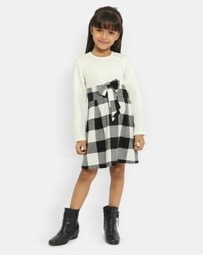 checked a-line dress with bow