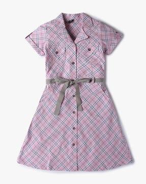 checked a-line dress with detachable belt