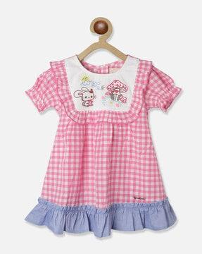 checked a-line dress with ruffle detail