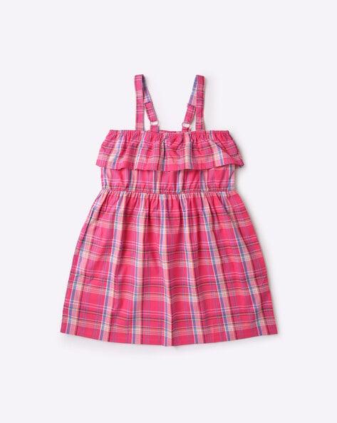 checked a-line dress with ruffle