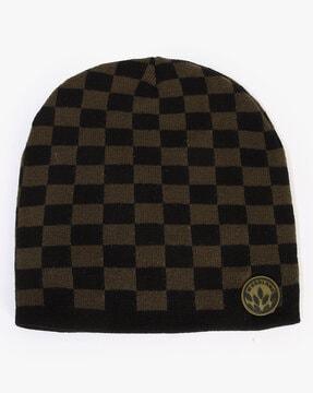checked-beanie-with-brand-patch