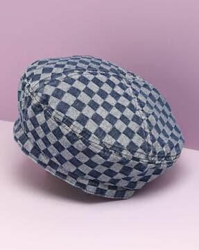 checked beret hat