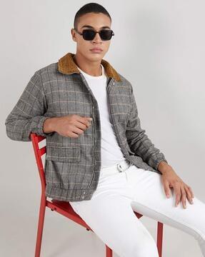 checked bomber jacket with flap pockets