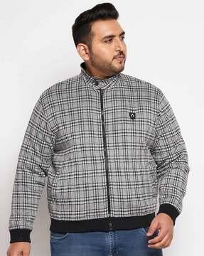 checked bomber jacket with zip front