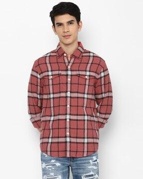 checked cotton shirt with flap pockets