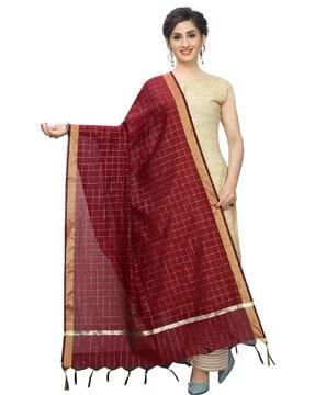 checked dupatta with tassels