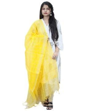 checked dupatta with tassels