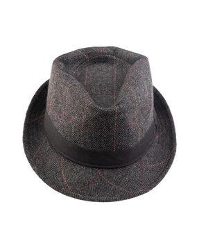 checked fedora hat with snap brim