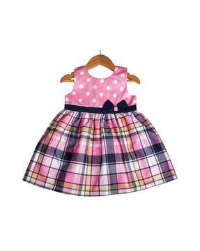 checked fit & flare dress with bow