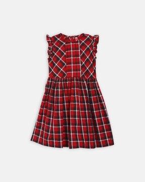 checked fit & flare dress