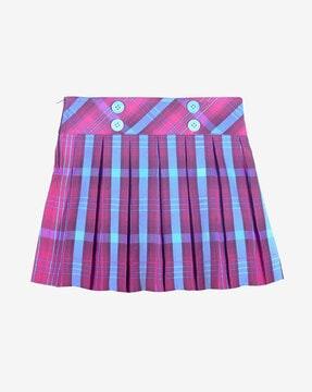checked-flared-skirt-with-button-detail