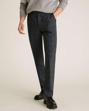 checked flat front pants