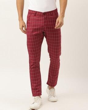 checked flat front slim fit trousers